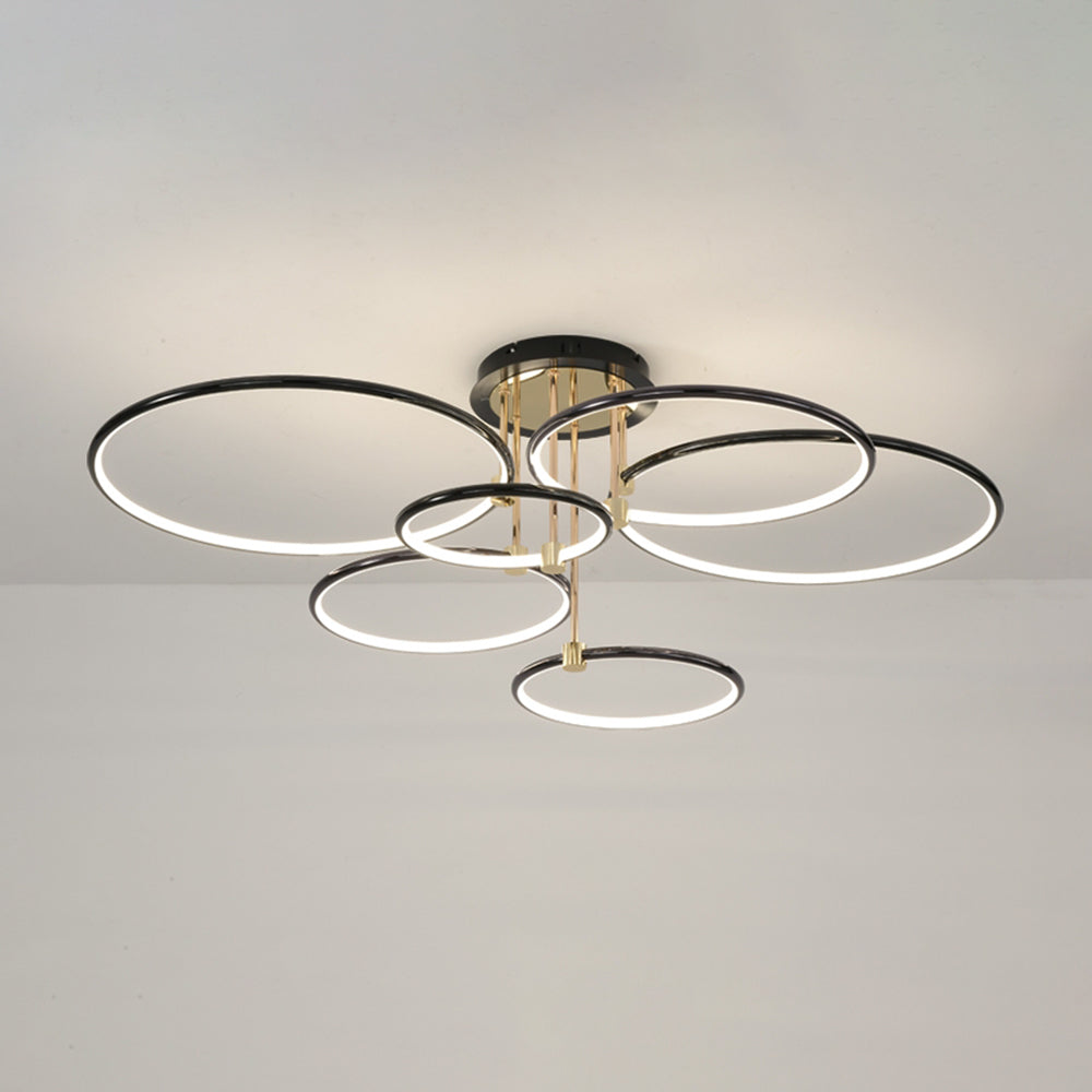 Arisha Modern Circle Semi-Flush Mount Ceiling Light, Gold & Black, 2/3/6 Ring