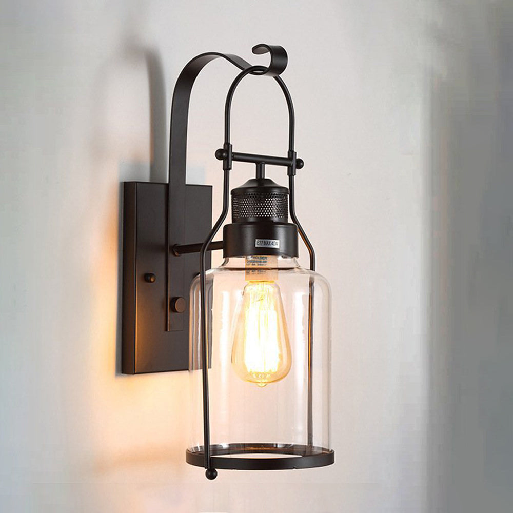 Alessio Vintage Lantern Glass/Metal Wall Lamp, Black/Rusty
