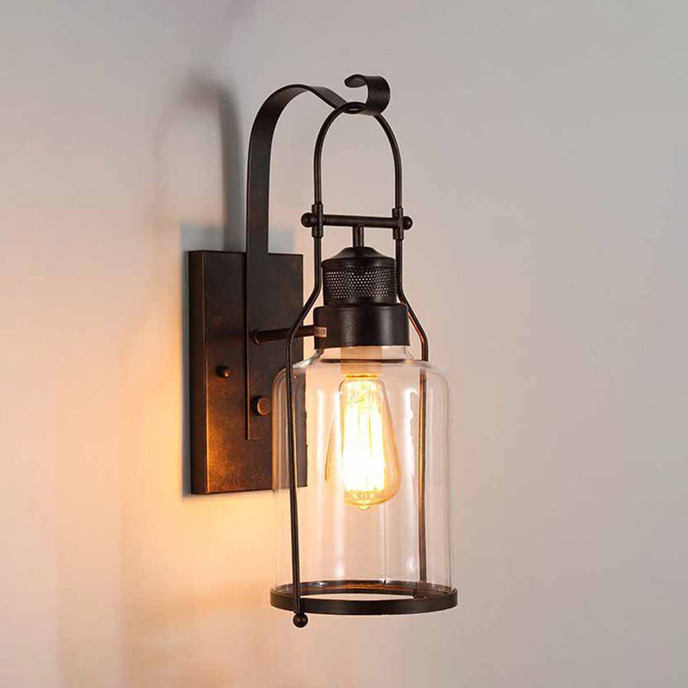 Alessio Vintage Lantern Glass/Metal Wall Lamp, Black/Rusty